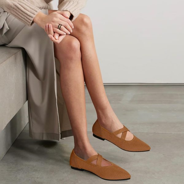 Women's Flats Shoes Pointed Toe Knit Washable Comfortable Dressy Mary Jane - Image 4