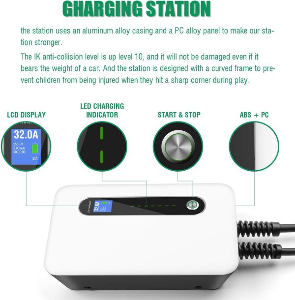 32A 7.68KW EV Charger Level 2 Station, NEMA14-50 20ft Wall Electric Vehicle - Image 2