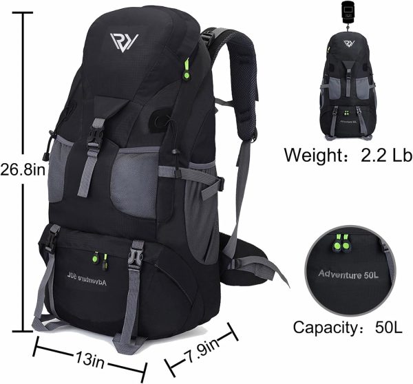 50L Hiking Backpack, Waterproof Lightweight Daypack for Outdoor Camping - Image 2