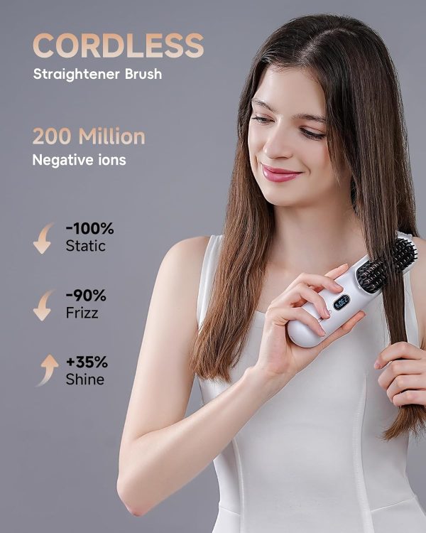 Portable Cordless Hair Straightener Brush, Mini Brush Straightener for - Image 3