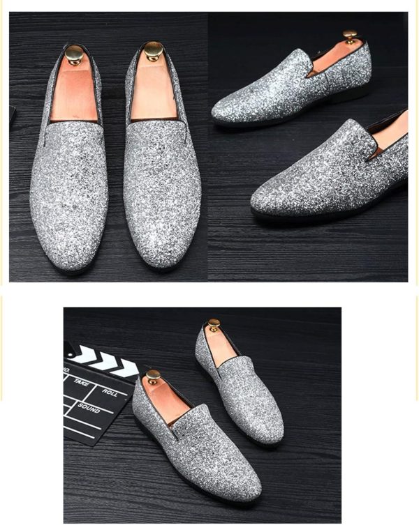 Men's Leather British Fashion Pointed Toe Sequined Loafers,Metallic Luxury - Image 5