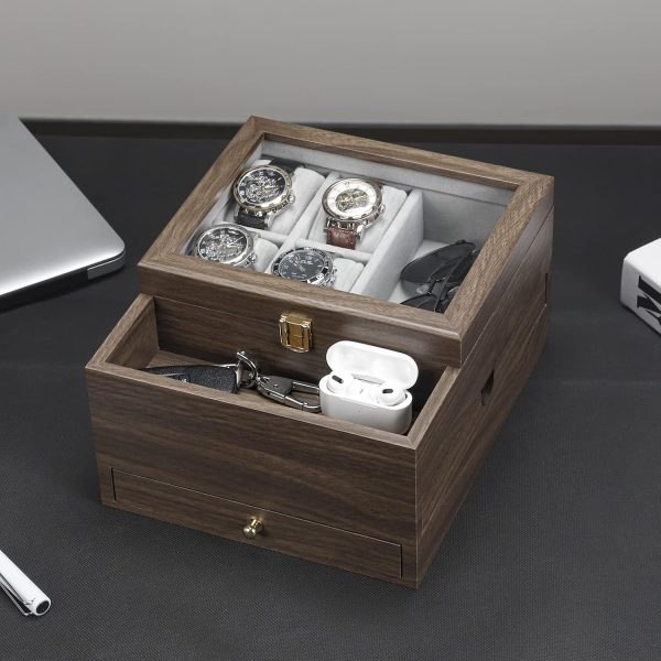 Homde Watch Box for Men Jewelry Organizer with Real Glass Watch Case for - Image 2