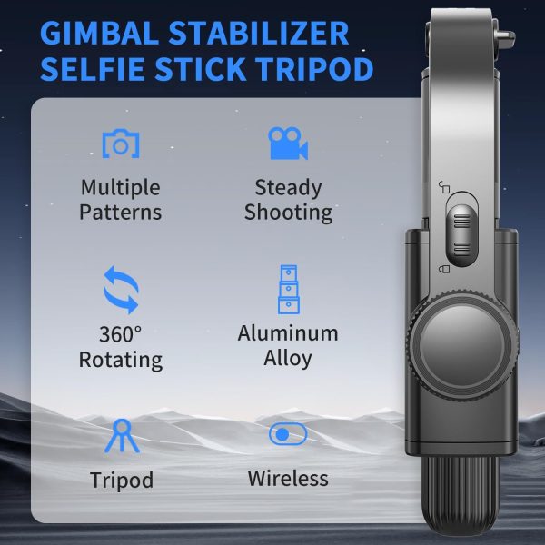 Selfie Stick Head Stabilizer, 360° Swivel Tripod with Wireless Remote, - Image 2