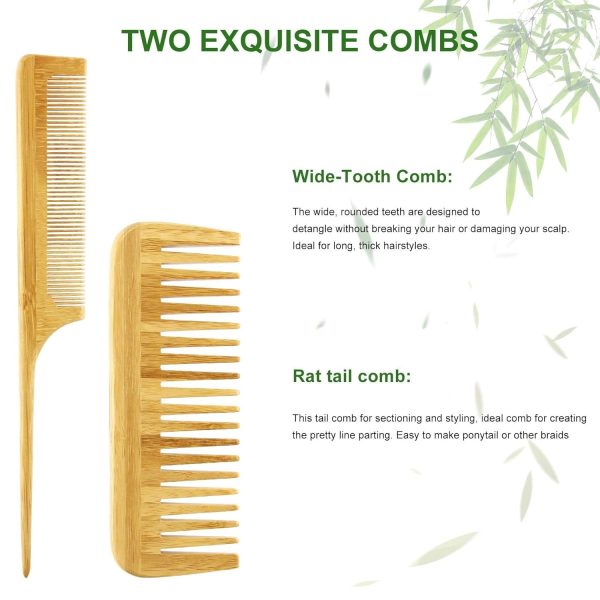 MRD Hair Brush Set, Natural Bamboo Comb Paddle Detangling Hairbrush, - Image 6
