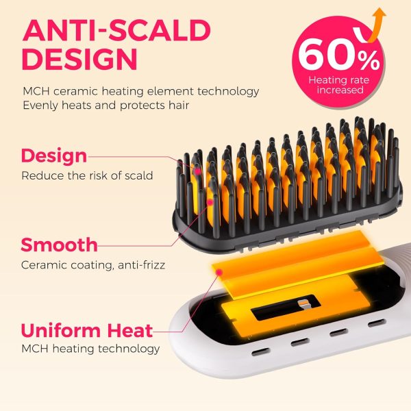 FRANO Cordless Hair Straightener Brush - Portable Straightening Brush for - Image 3