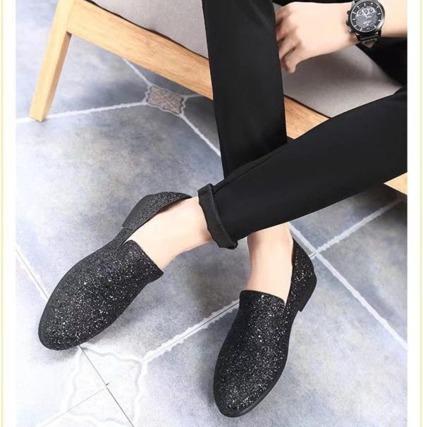 Men's Leather British Fashion Pointed Toe Sequined Loafers,Metallic Luxury - Image 4