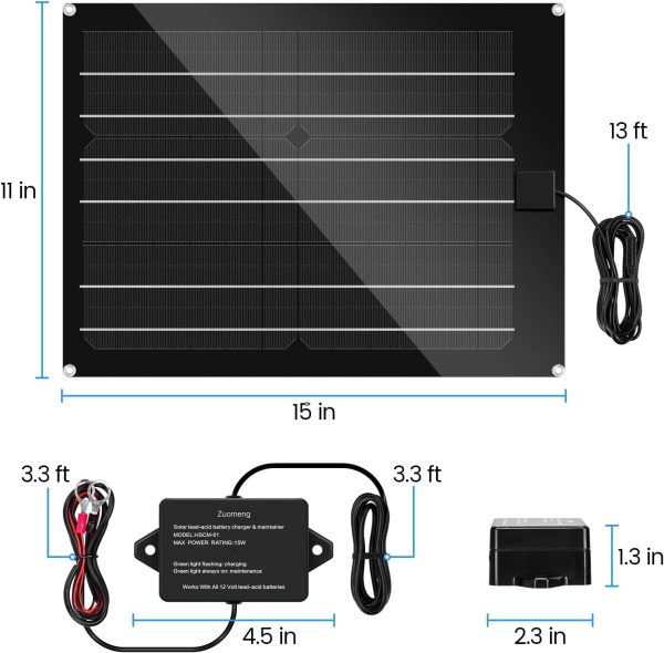 Solar Battery Charger Maintainer, Zuomeng 15W Solar Panel Kit for Dump - Image 5