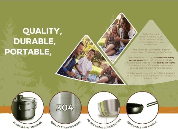 Camping Cookware Set 304 Stainless Steel 8-Piece Pots & Pans Open Fire - Image 5