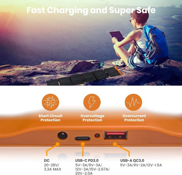 60W Foldable Solar Panel, Portable Solar Charger with USB-C PD3.0 / USB-A - Image 3