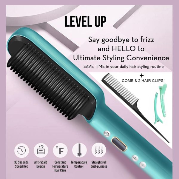 Hair Straightener Brush with Negative Ions | Ionic Brush Straightener for - Image 2
