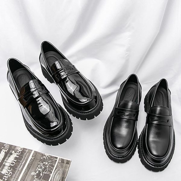 Men's Leather Platform Chunky Slip-On Penny Loafers Classic Round Toe Lug - Image 3