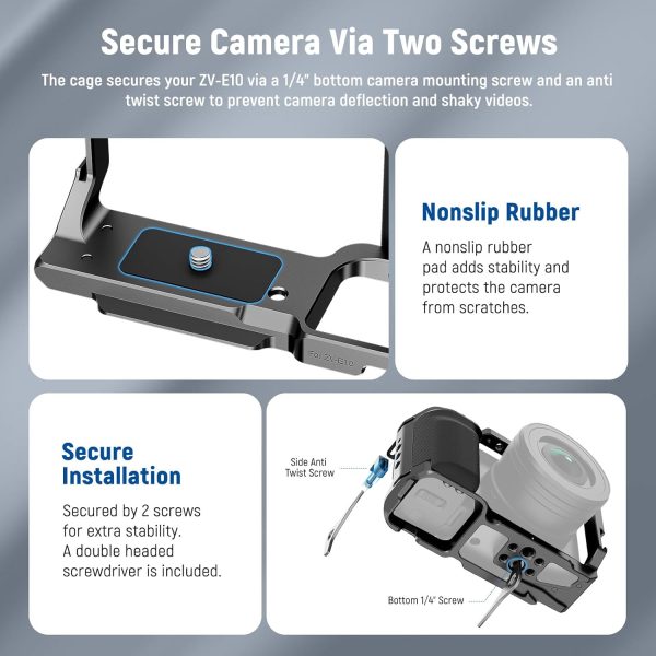 NEEWER ZV-E10 Camera Cage with Silicone Grip, 1/4" Threads, 3/8" ARRI - Image 7