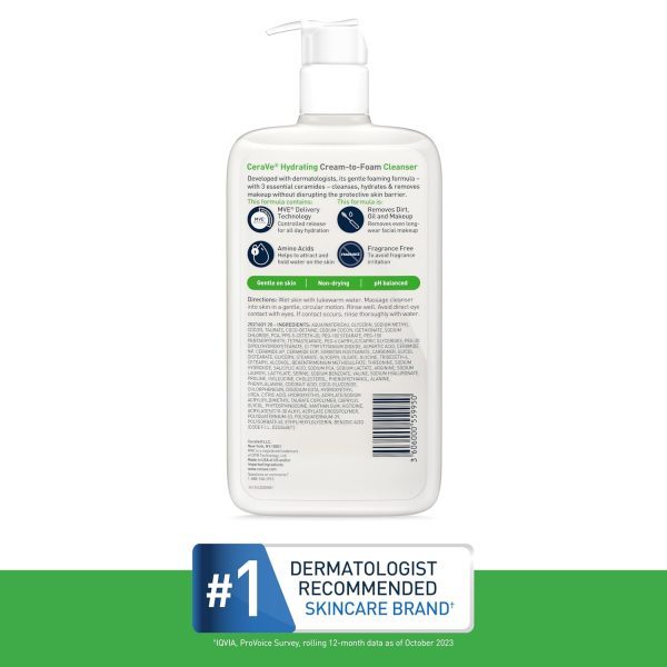 CeraVe Hydrating Cream To Foam Cleanser | Makeup Remover Face Wash For Dry - Image 8