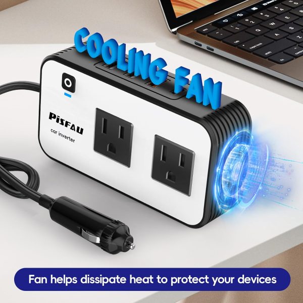 200W Car Power Inverter, PiSFAU DC 12V to 110V AC Car Plug Adapter Outlet - Image 5