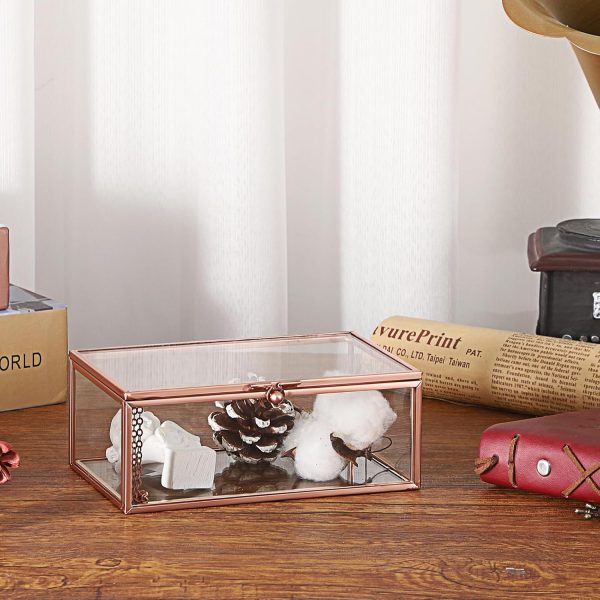 Hipiwe Vintage Glass Keepsake Box Rectangle Jewelry Display Organizer Box - Image 3