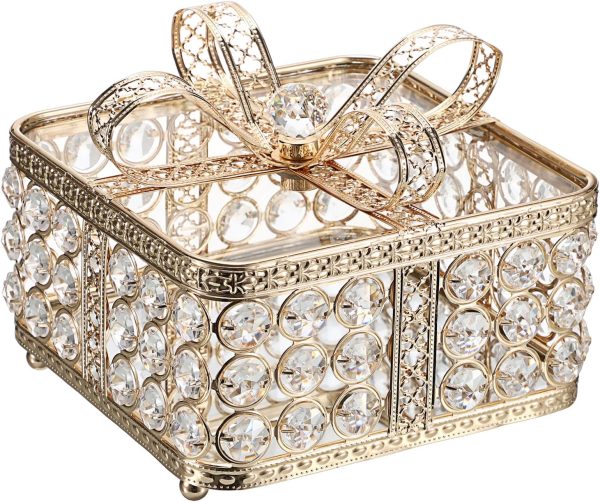 Hipiwe Crystal Mirrored Jewelry Box Gold Jewelry Trinket Organizer Treasure - Image 8