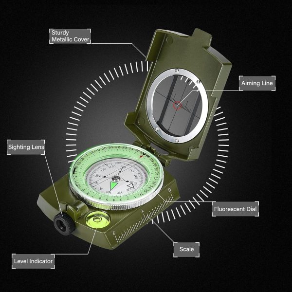 Military Lensatic Sighting Compass Survival with Carrying Bag, Compass for - Image 3