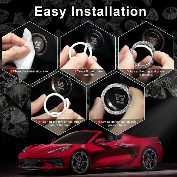LivTee 2 PCS Crystal Double Rhinestone Car Engine Start Stop Decoration - Image 3