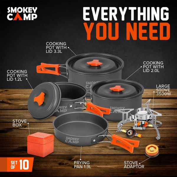 Camping Cookware Mess Kit Set with Stove - Backpacking Camping Pots and - Image 3