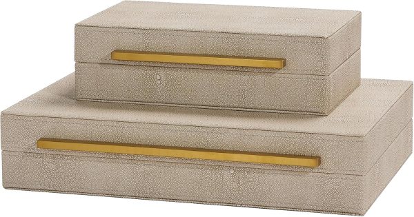 Kingflux Ivory Shagreen Leather Set of 2pcs Decorative Boxes, Storage Boxes - Image 2