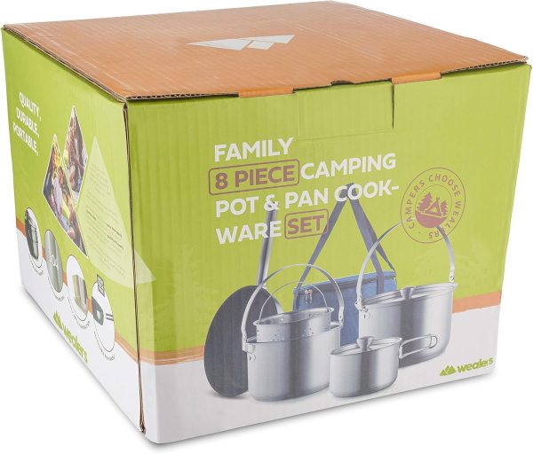 Camping Cookware Set 304 Stainless Steel 8-Piece Pots & Pans Open Fire - Image 8