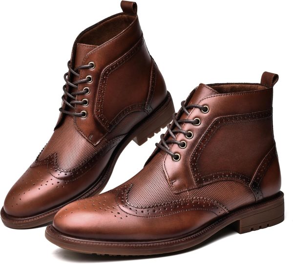 Men's Wingtip Oxford Dress Boots - Fashion Casual Mid Top Chukka Ankle Boot - Image 8