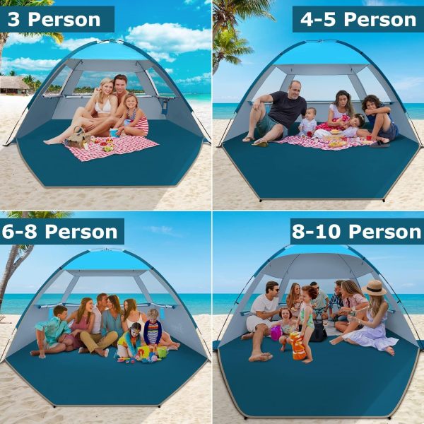 COMMOUDS Beach Tent Sun Shade for 3/4-5/6-7/8-10 Person, UPF 50+ Beach Sun - Image 7