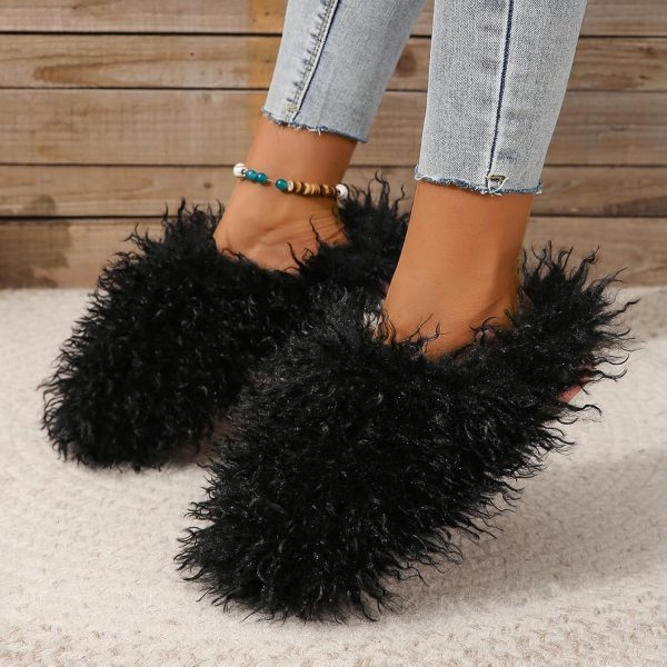 Unisex Fuzzy Faux Fur Slippers, Women's Fluffy Long Hair Sheep Faux Fur - Image 2