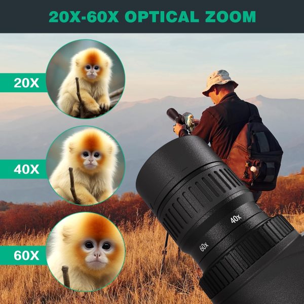 Gosky HD Spotting Scope 20-60x80mm with Tripod and Smartphone Adapter, BAK - Image 2