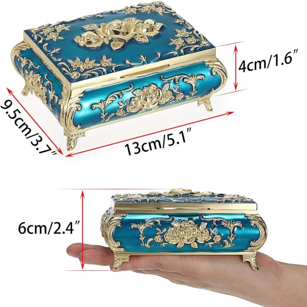 Hipiwe Metal Decorative Jewelry Box Vintage Treasure Chest Case Ornate - Image 6