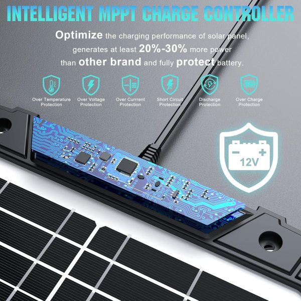 20W 12V Solar Powered Battery Charger & Maintainer, Built-in Smart MPPT - Image 2