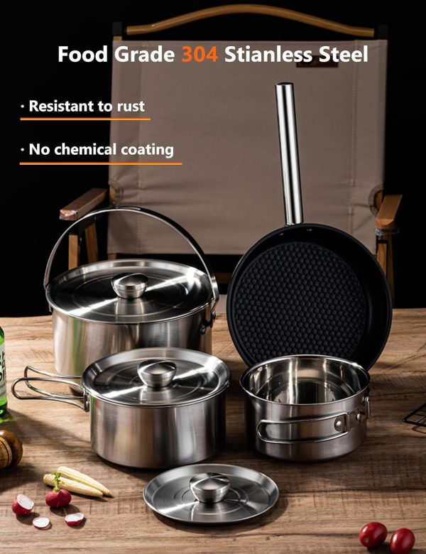 CampPro Camp Cooking Set for 4-8, Stainless Steel Camping Cookware Set, - Image 3