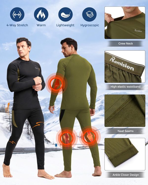 romision 2 Pack Thermal Underwear for Men Long Johns Fleece Lined Hunting - Image 5