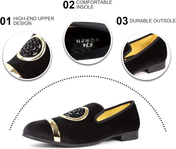 Mens Rhinestone Loafers Velvet Tuxedo Dress Shoes with Gold Plate Smoking - Image 4