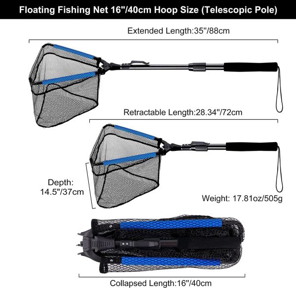 PLUSINNO Fishing Net Fish Landing Net, Foldable Collapsible Telescopic Pole - Image 3