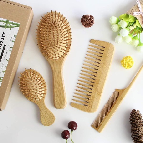 MRD Hair Brush Set, Natural Bamboo Comb Paddle Detangling Hairbrush, - Image 8