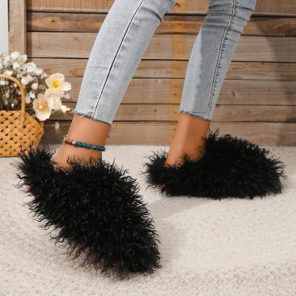 Unisex Fuzzy Faux Fur Slippers, Women's Fluffy Long Hair Sheep Faux Fur - Image 3