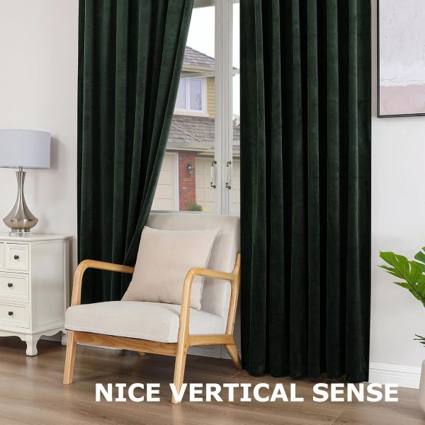 Dchola Dark Green Velvet Curtains for Bedroom Window with Back Tab, Super - Image 4