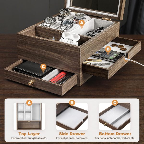 Homde Watch Box for Men Jewelry Organizer with Real Glass Watch Case for - Image 3