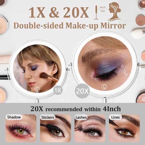 9in Makeup Mirror with Lights, 1x/20x 5000mAh Rechargeable Lighted Makeup - Image 4