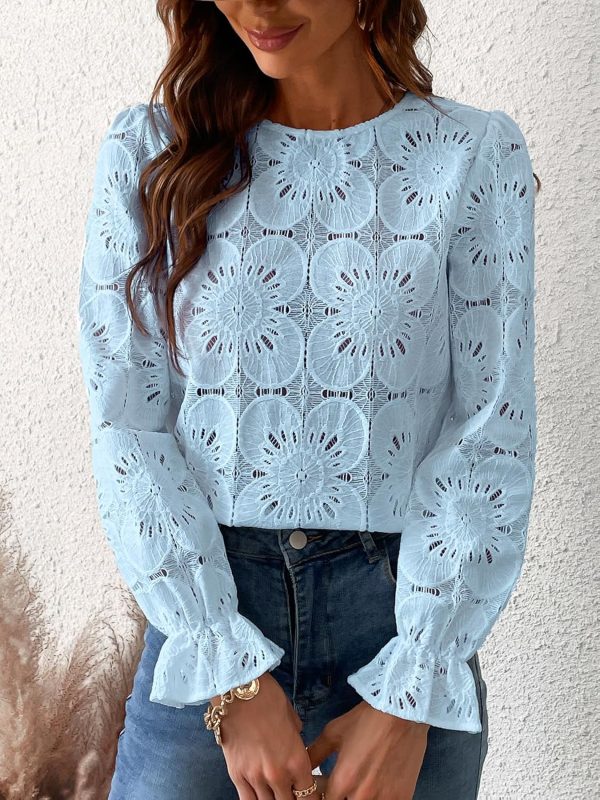 CUPSHE Women Eyelet Long Sleeve Tops Shirts Dressy Hollow Out Crochet Lace - Image 5