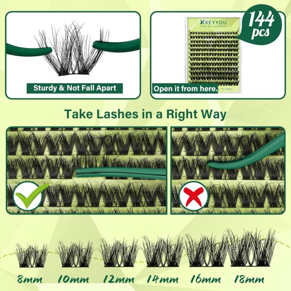 Lash Clusters 3D Effect Eyelash Clusters KEYYOU 144pcs D Curl 8-18MIX Wispy - Image 4