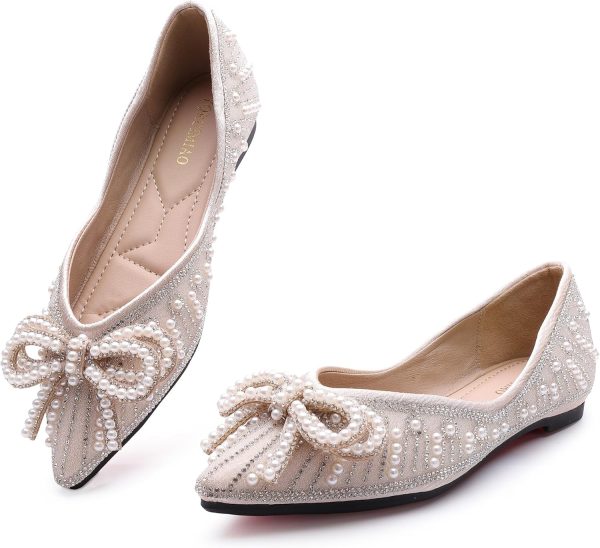 Flats Shoes Women Rhinestone Wedding Flats Pointed Toe Ballet Flat Shoe Low - Image 2
