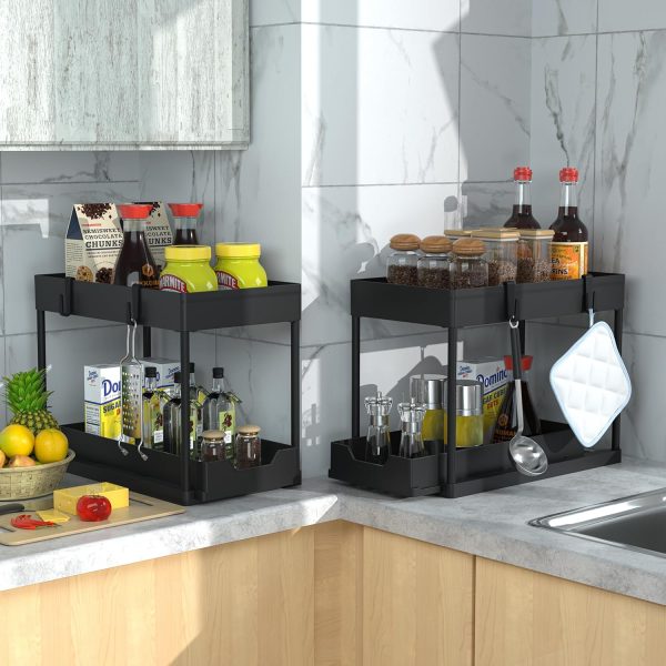Under Sink Organizer 2 Pack, Bathroom Cabinet Organizer, 2 Tier Sliding - Image 5