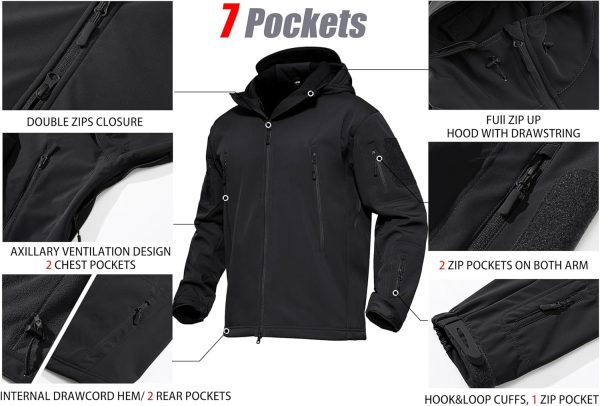 MAGCOMSEN Men's Tactical Jacket 7 Pockets Performance Fleece Lined Water - Image 6