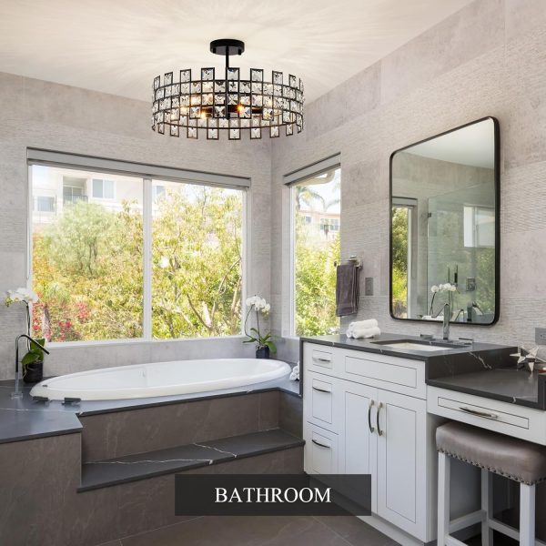Modern Black Chandelier 6-Light Crystal Pendant Light D18’’ Semi Flush - Image 9