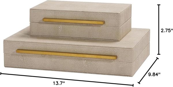 Kingflux Ivory Shagreen Leather Set of 2pcs Decorative Boxes, Storage Boxes - Image 7