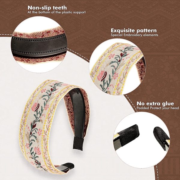 EBOOT 4 Pieces Boho Headband for Women Embroidery Wide Hair Band Bohemia - Image 4