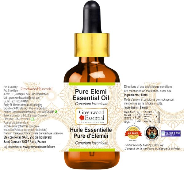 Pure Elemi Essential Oil (Canarium luzonicum) with Glass Dropper Steam - Image 2