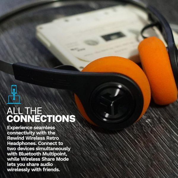 JLab Rewind 2 Wireless Retro Headphones, 20+ Hours Playtime, App Support, - Image 4